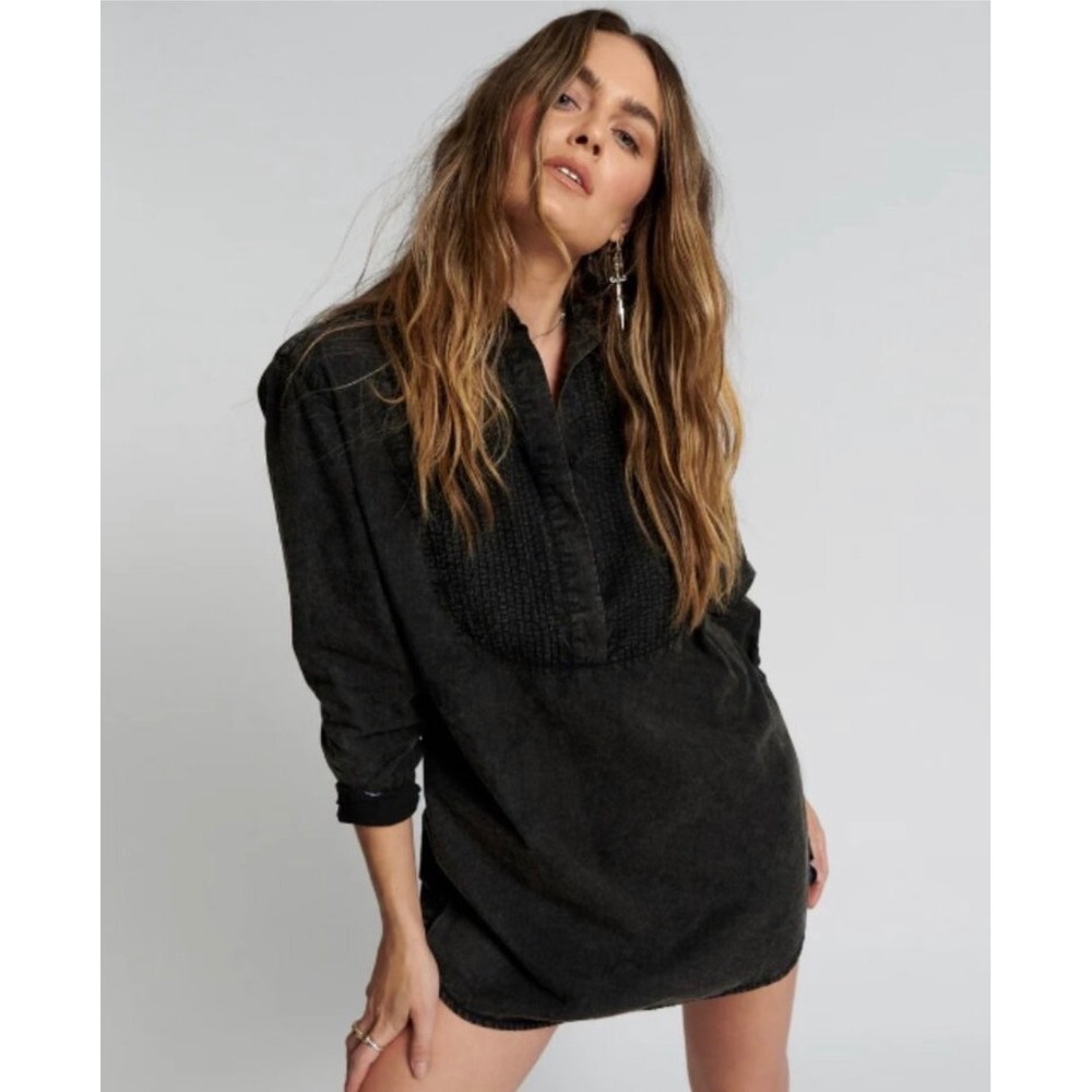 One Teaspoon | Blackout Tuxedo Shirt Dress Mini Boho Grunge-Revival